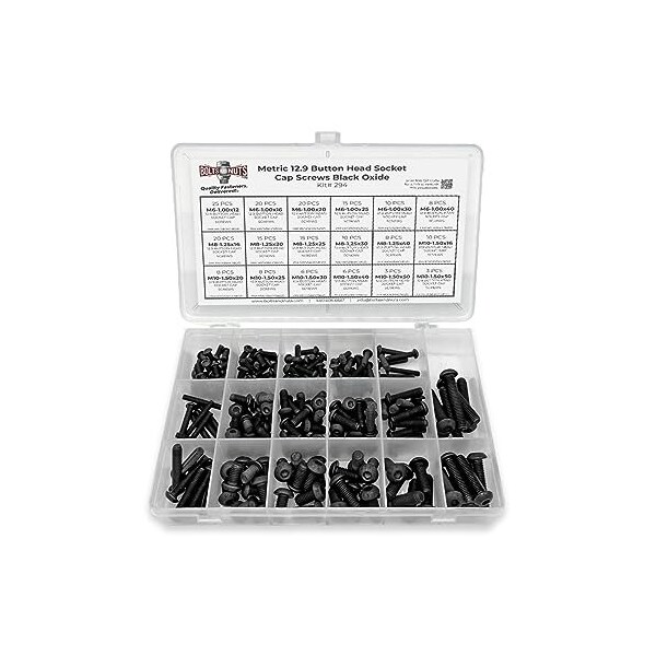 Boltsandnuts.Com Metric 12.9 Alloy Allen Button Head Socket Cap Screws Bolts Black Oxide Assortment - 211 PCS Assortment Kit #294 - main
